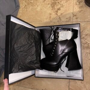 Women’s Black Lace-Up Platform Ankle Boots